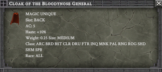 CLOAK OF THE BLOODYNOSE GENERAL item card